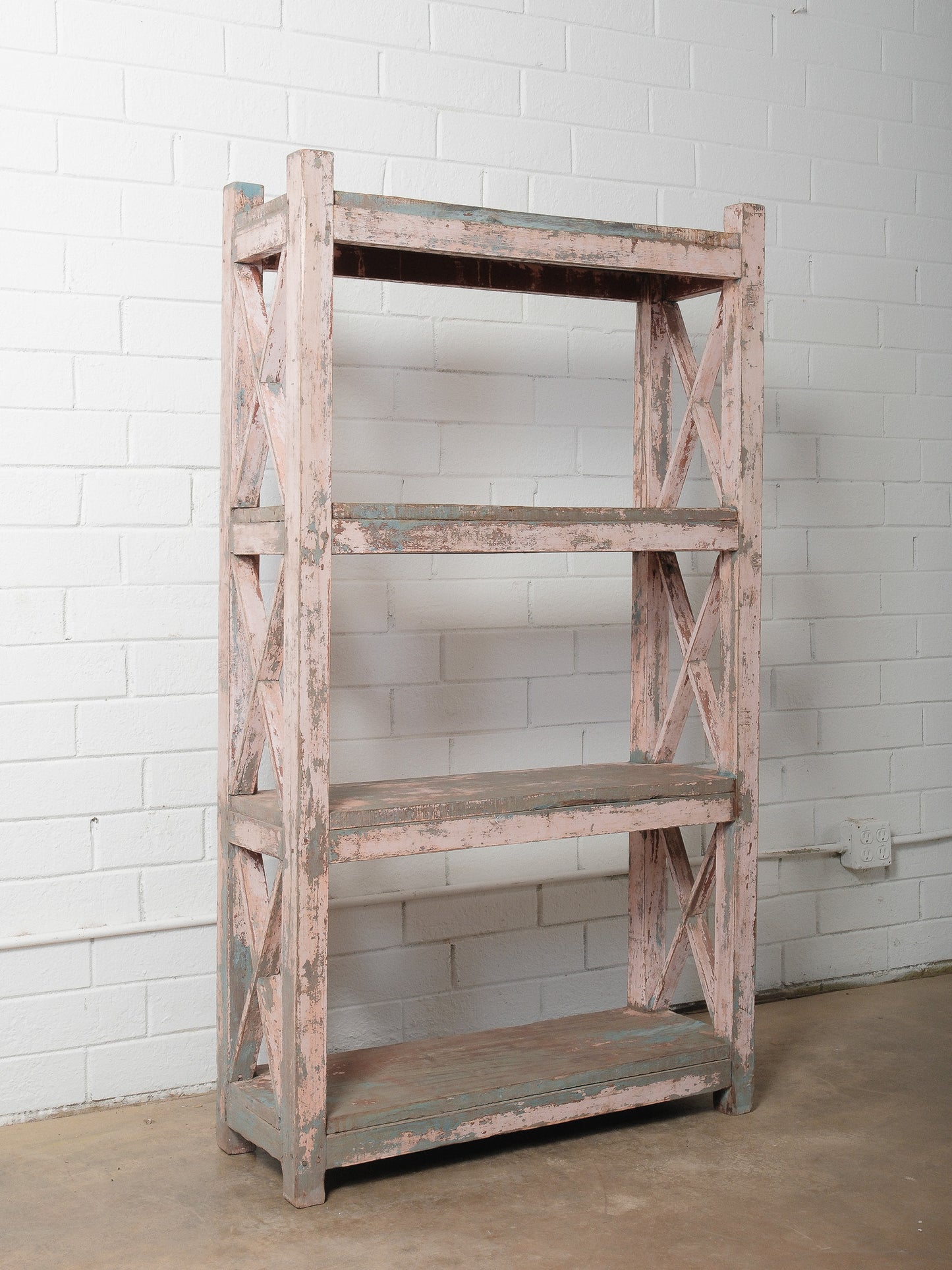 Distressed Pink and Teal Painted Wooden Shelf