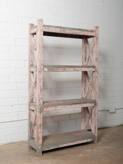Distressed Pink and Teal Painted Wooden Shelf