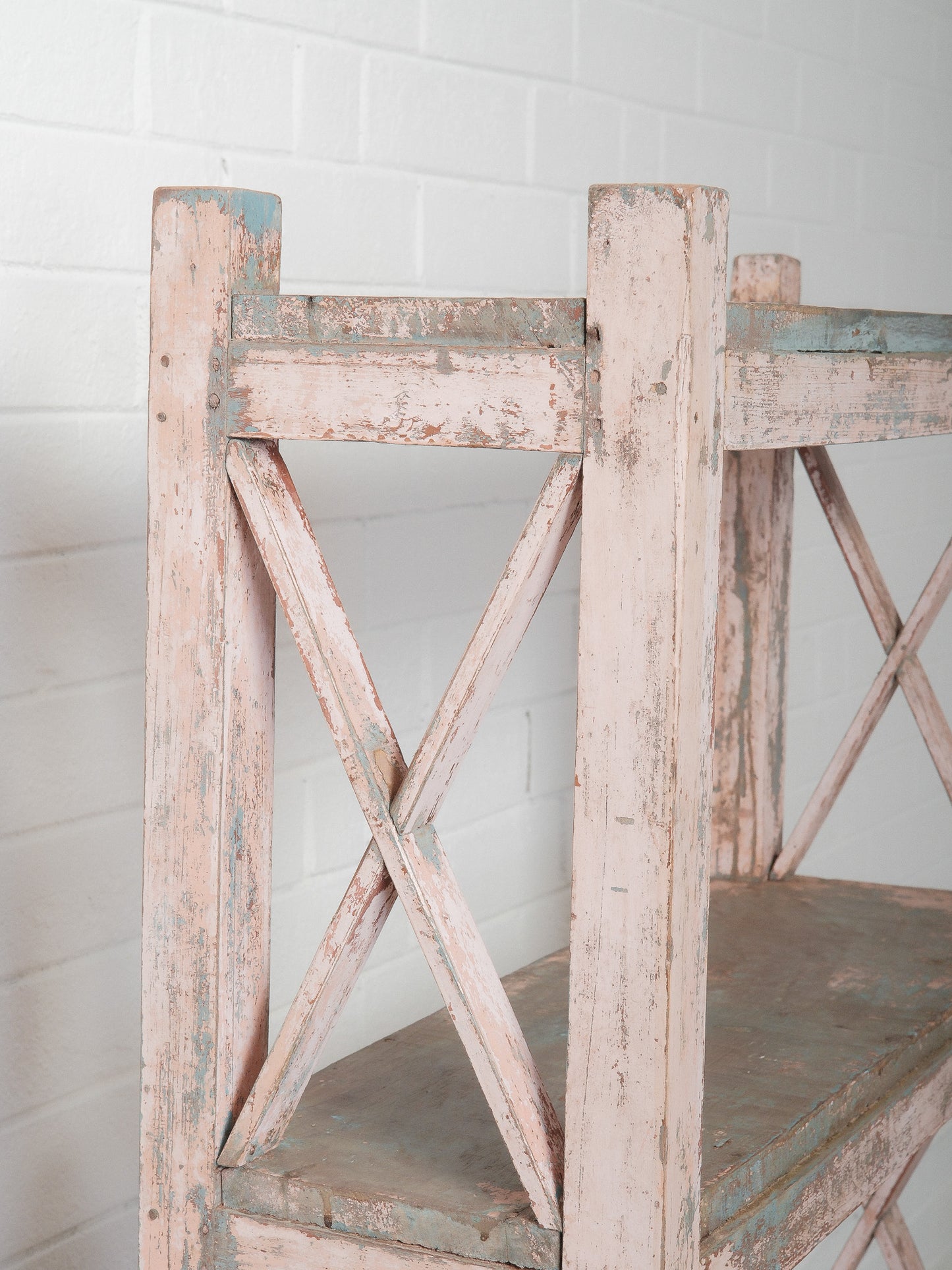 Distressed Pink and Teal Painted Wooden Shelf