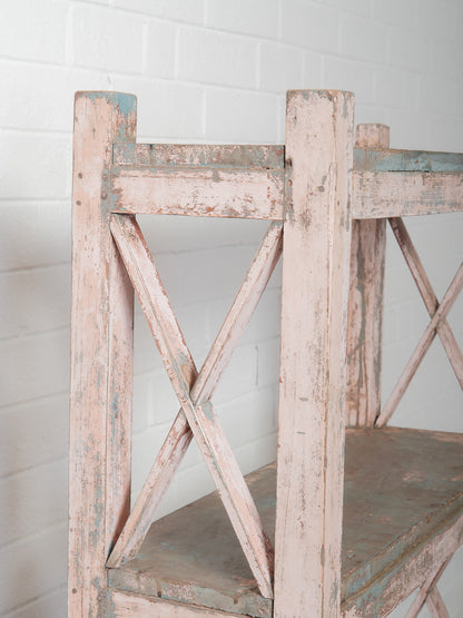 Distressed Pink and Teal Painted Wooden Shelf