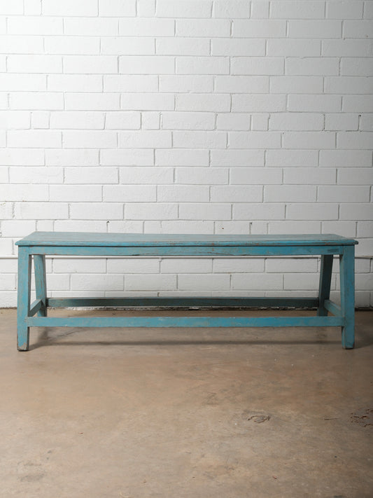 Rustic Blue Painted Wooden Bench