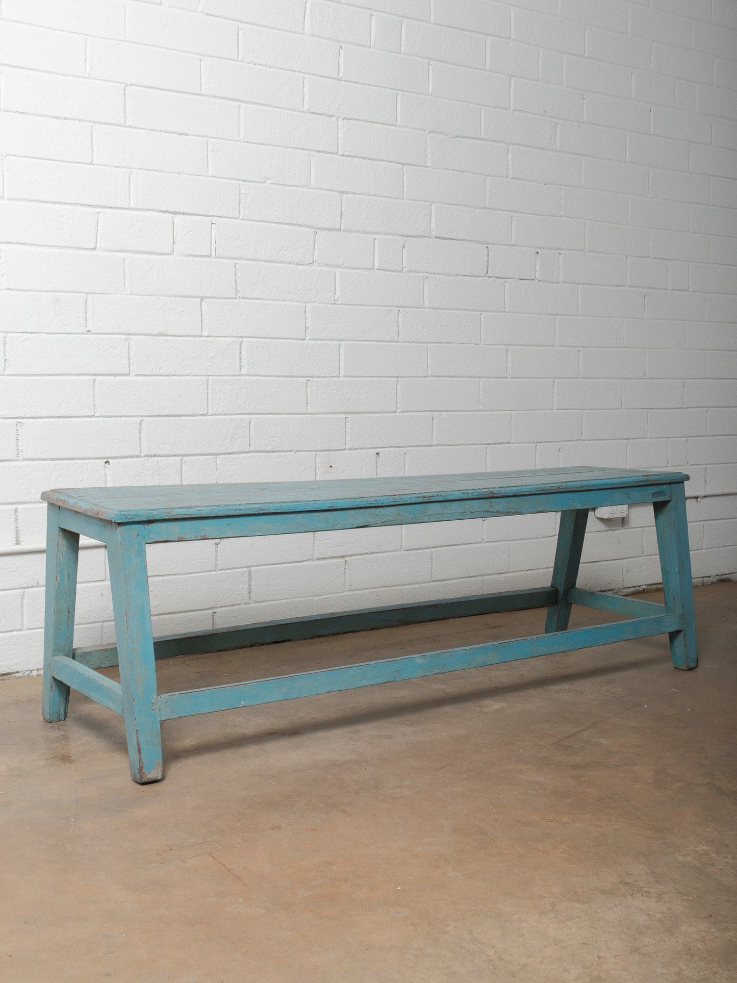 Rustic Blue Painted Wooden Bench