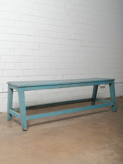 Rustic Blue Painted Wooden Bench