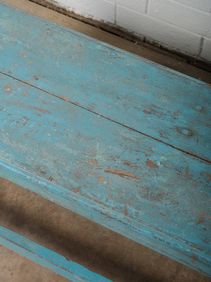 Rustic Blue Painted Wooden Bench
