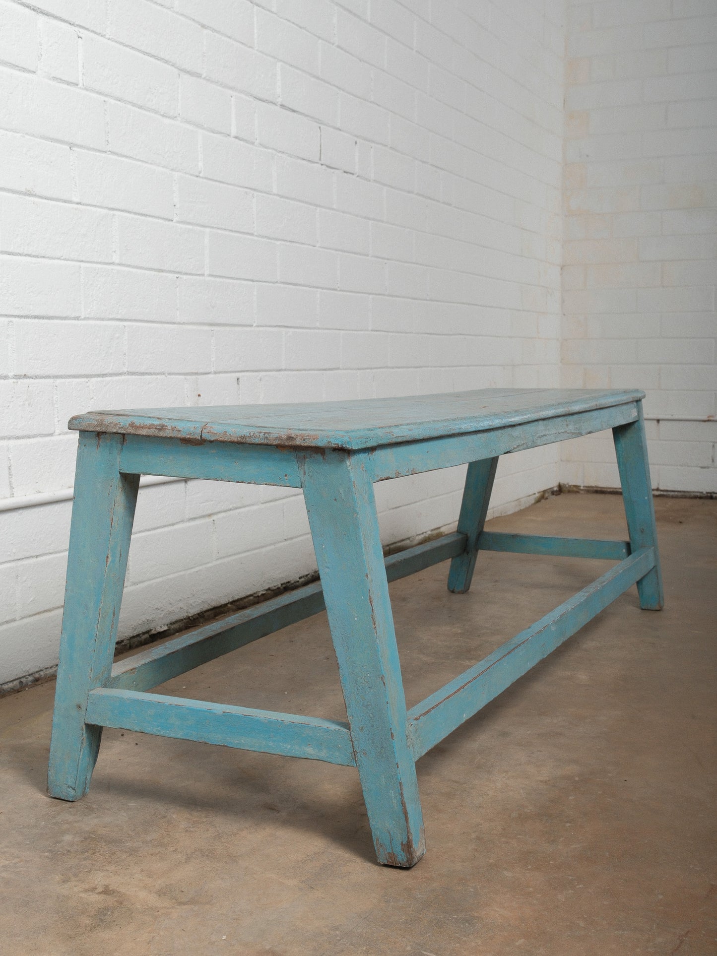 Rustic Blue Painted Wooden Bench