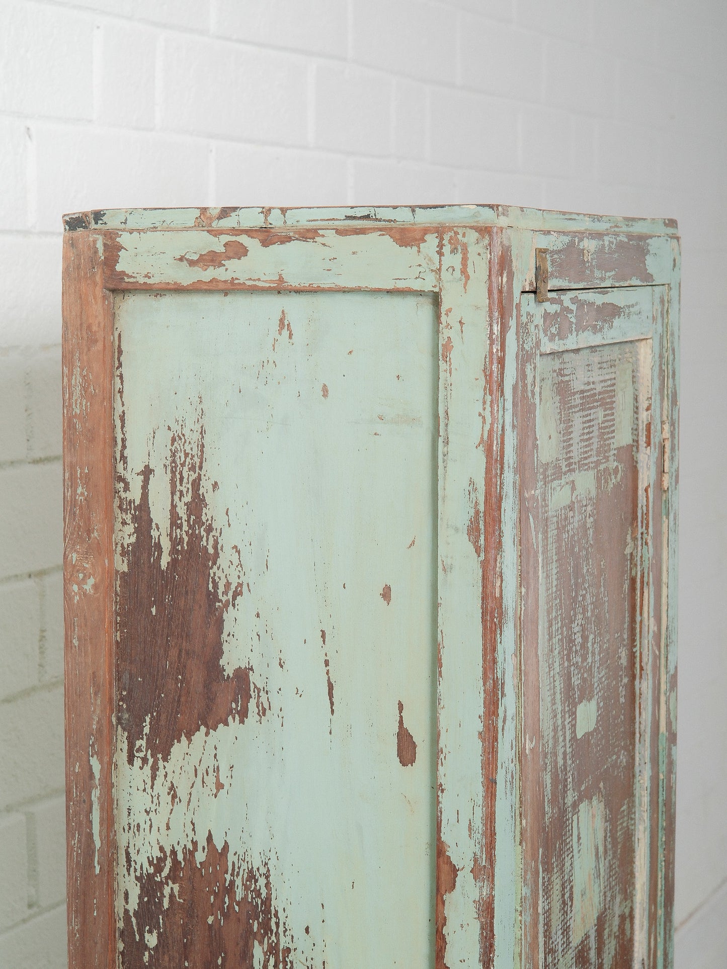 Narrow Wooden Locker with Chippy Seafoam Teal Paint