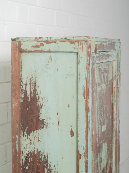 Narrow Wooden Locker with Chippy Seafoam Teal Paint
