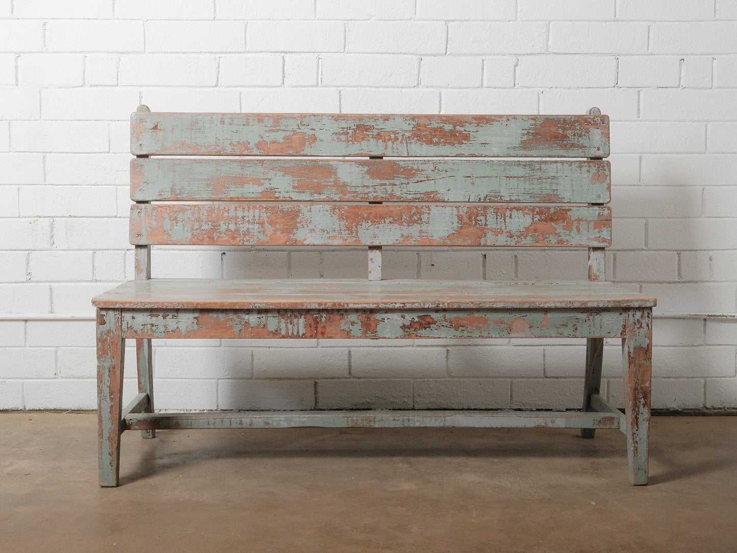 Rustic Blue Painted Farmhouse Wooden Bench