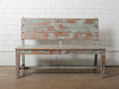 Rustic Blue Painted Farmhouse Wooden Bench