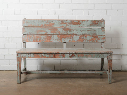 Rustic Blue Painted Farmhouse Wooden Bench