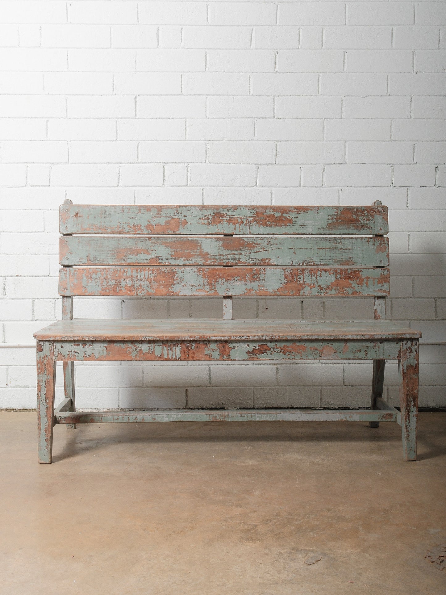 Rustic Blue Painted Farmhouse Wooden Bench