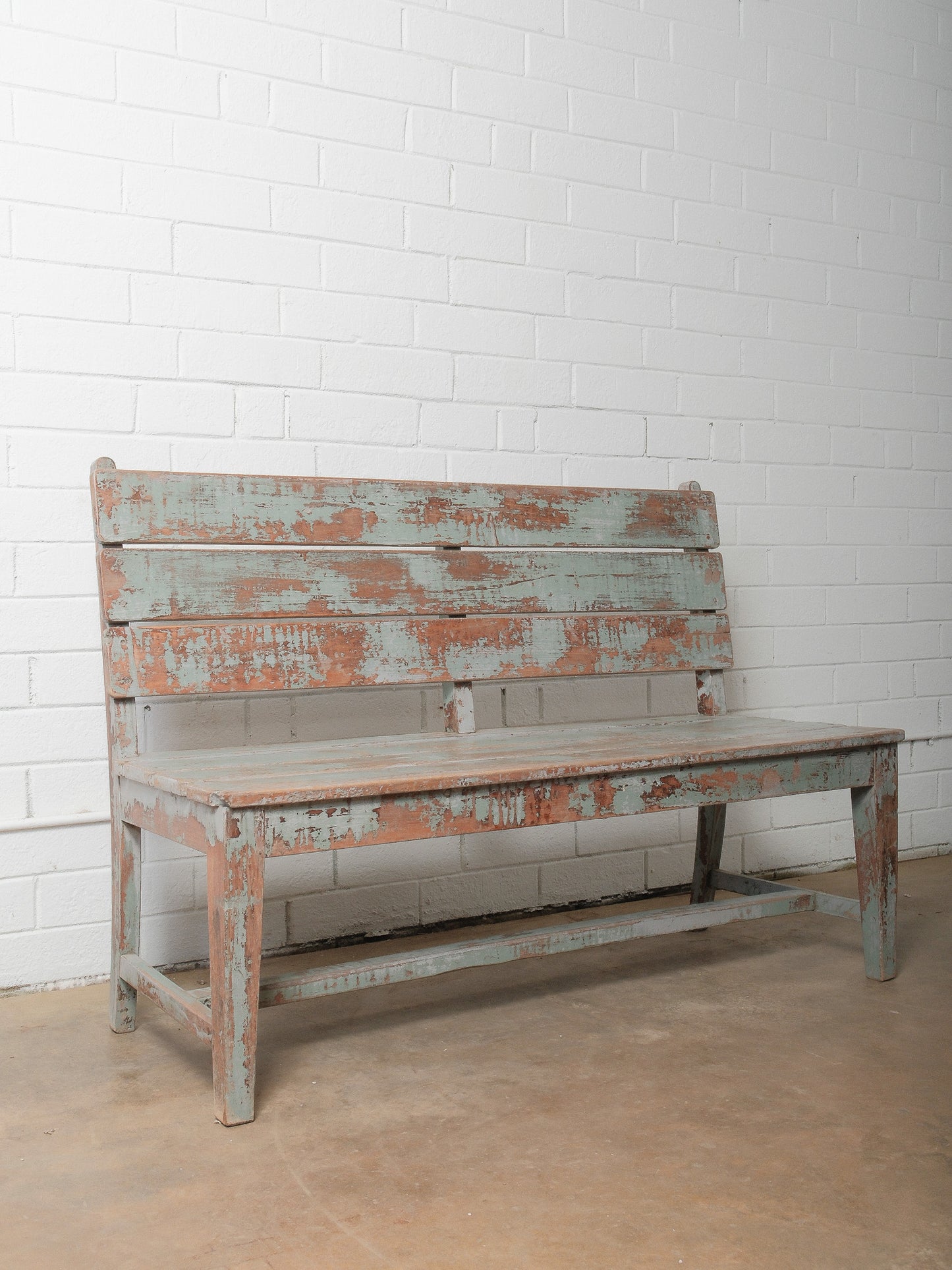 Rustic Blue Painted Farmhouse Wooden Bench