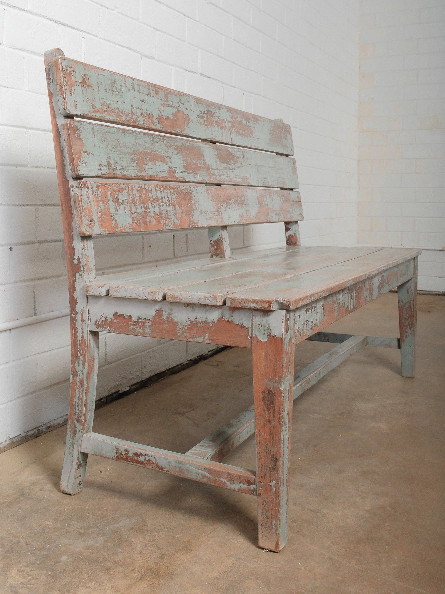 Rustic Blue Painted Farmhouse Wooden Bench