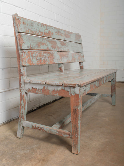 Rustic Blue Painted Farmhouse Wooden Bench