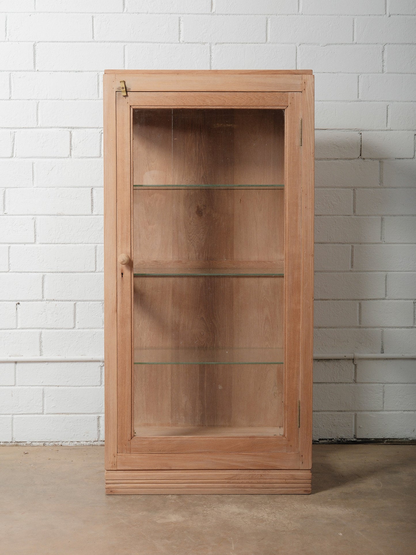 Rustic Wooden & Glass Display Cabinet with Three-Sided Glazing