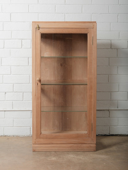 Rustic Wooden & Glass Display Cabinet with Three-Sided Glazing