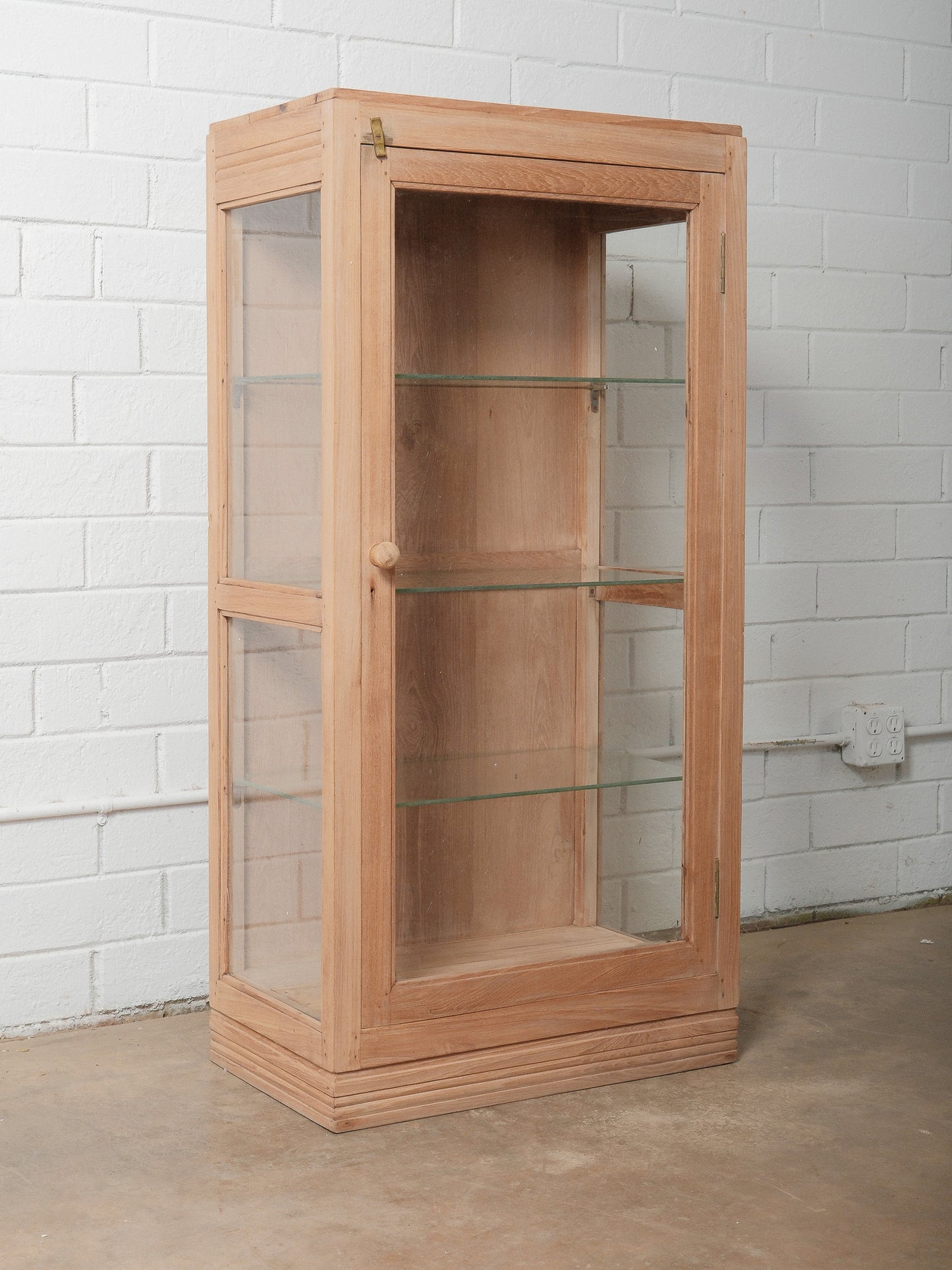 Rustic Wooden & Glass Display Cabinet with Three-Sided Glazing