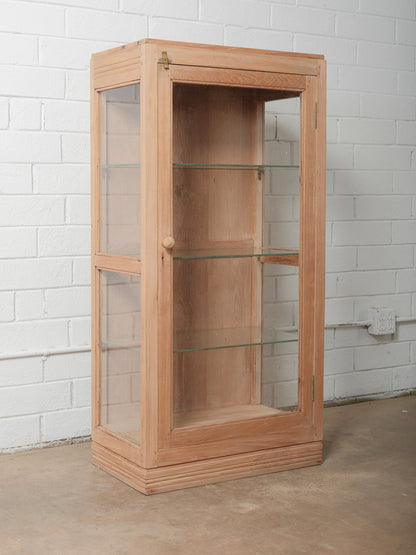 Rustic Wooden & Glass Display Cabinet with Three-Sided Glazing