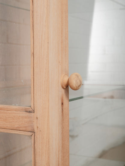 Rustic Wooden & Glass Display Cabinet with Three-Sided Glazing