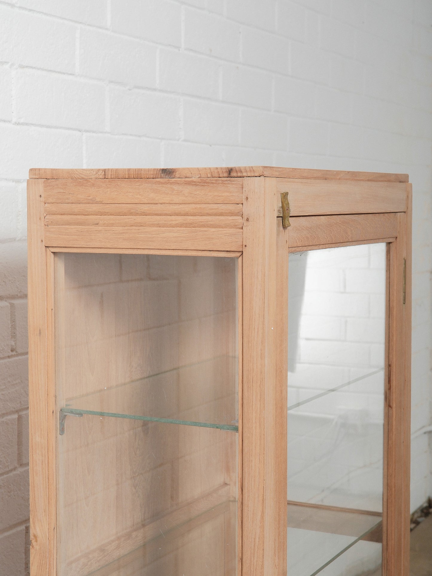 Rustic Wooden & Glass Display Cabinet with Three-Sided Glazing