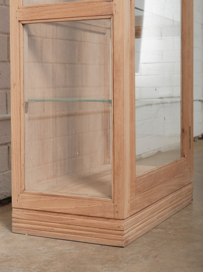 Rustic Wooden & Glass Display Cabinet with Three-Sided Glazing