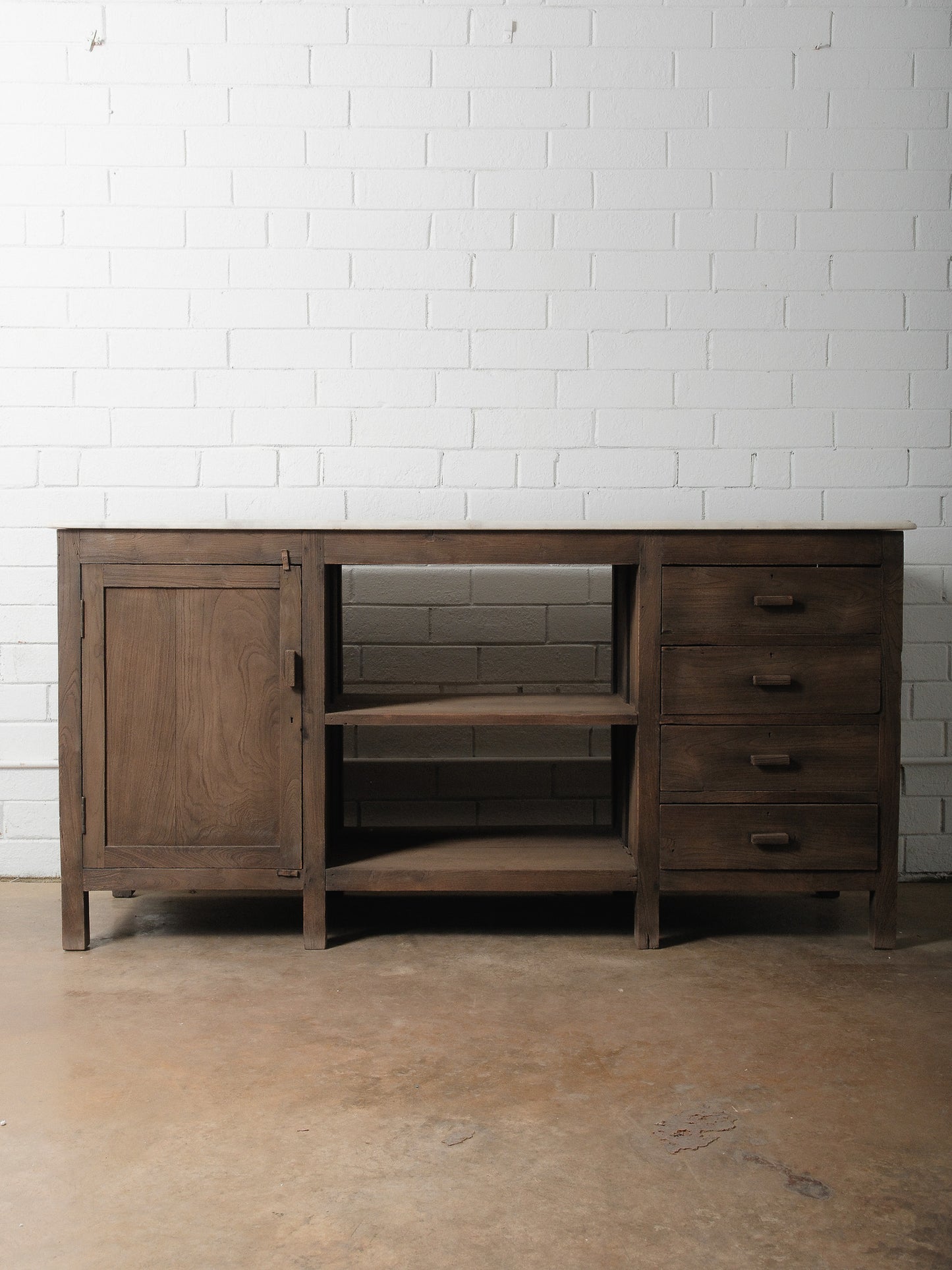 Rustic Wooden Sideboard Storage Console With Marble Top