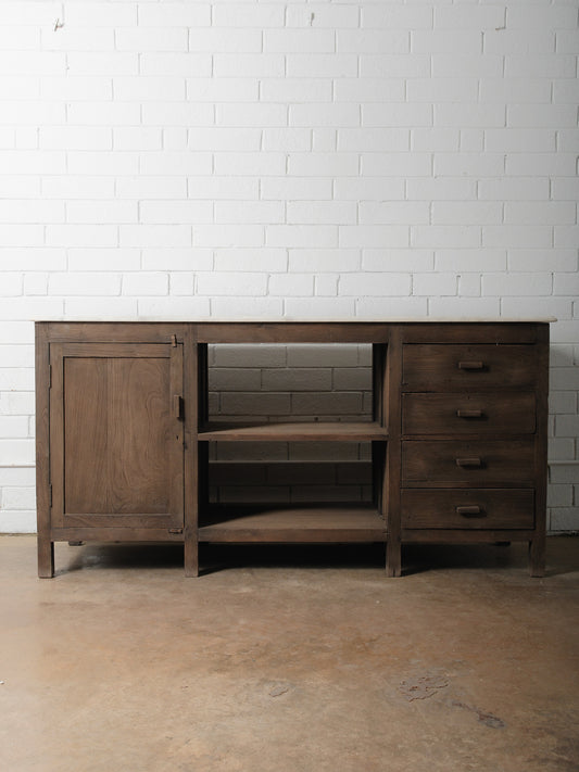 Rustic Wooden Sideboard Storage Console With Marble Top