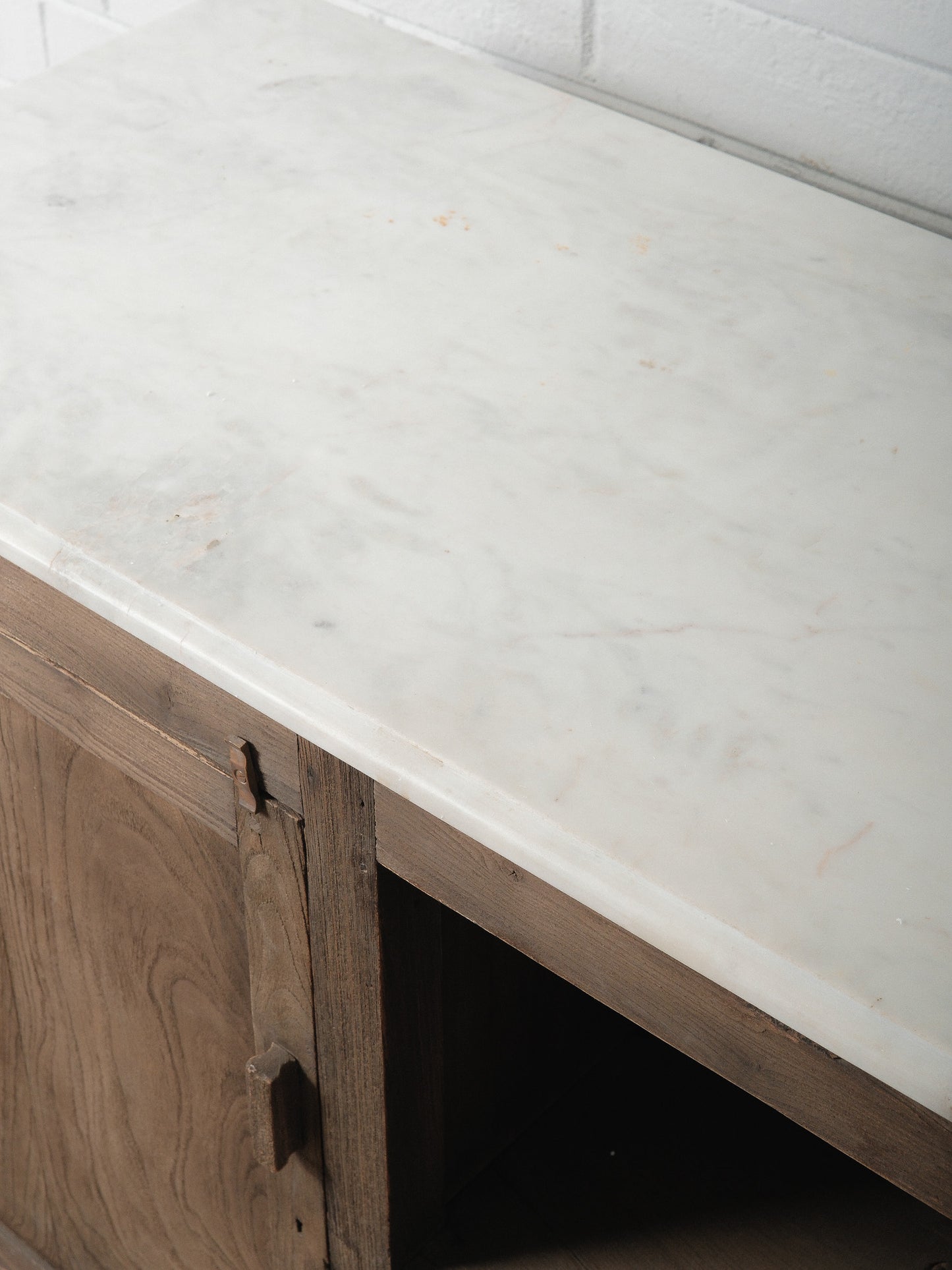 Rustic Wooden Sideboard Storage Console With Marble Top