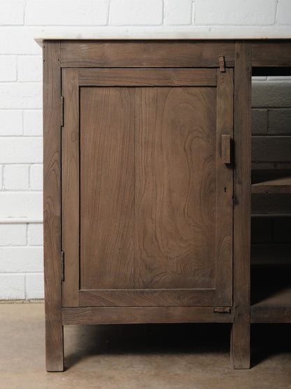 Rustic Wooden Sideboard Storage Console With Marble Top