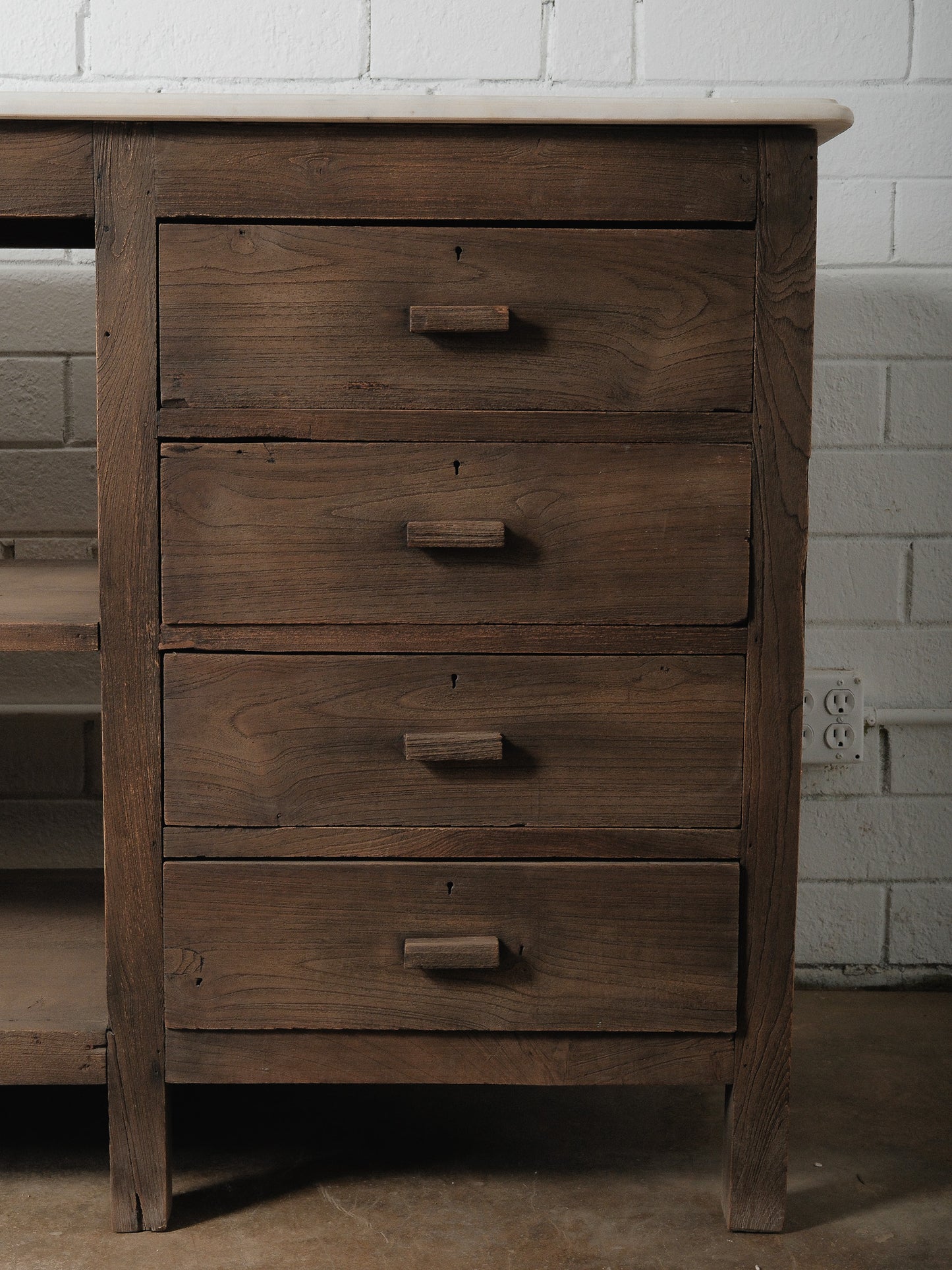 Rustic Wooden Sideboard Storage Console With Marble Top