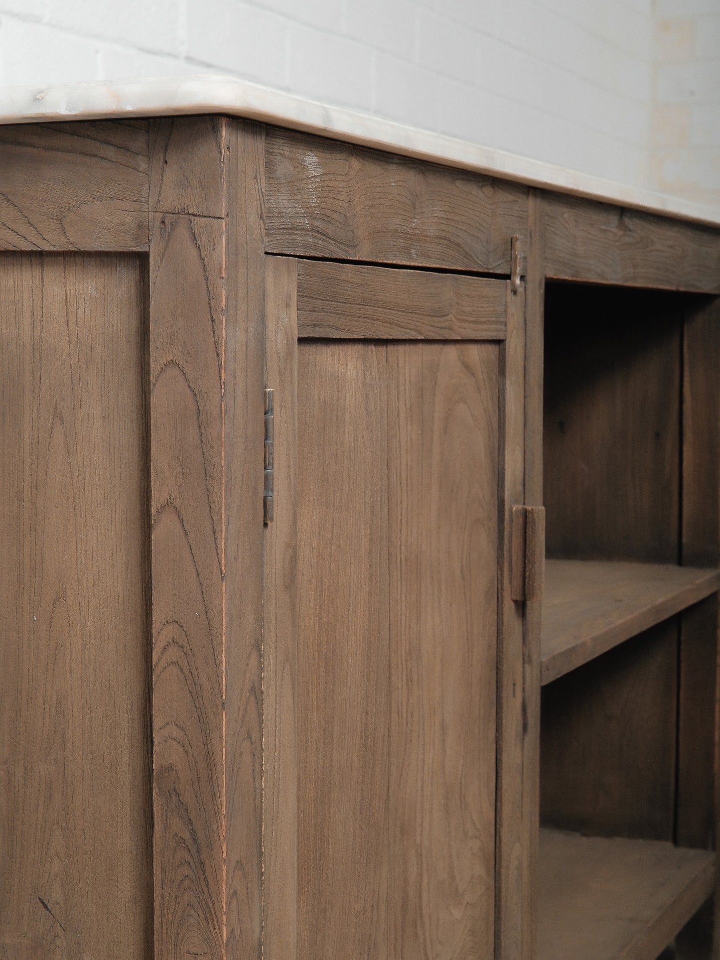 Rustic Wooden Sideboard Storage Console With Marble Top