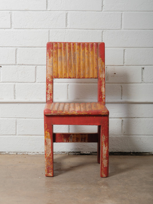 Rustic Yellow and Red Painted Wooden Baby Chair