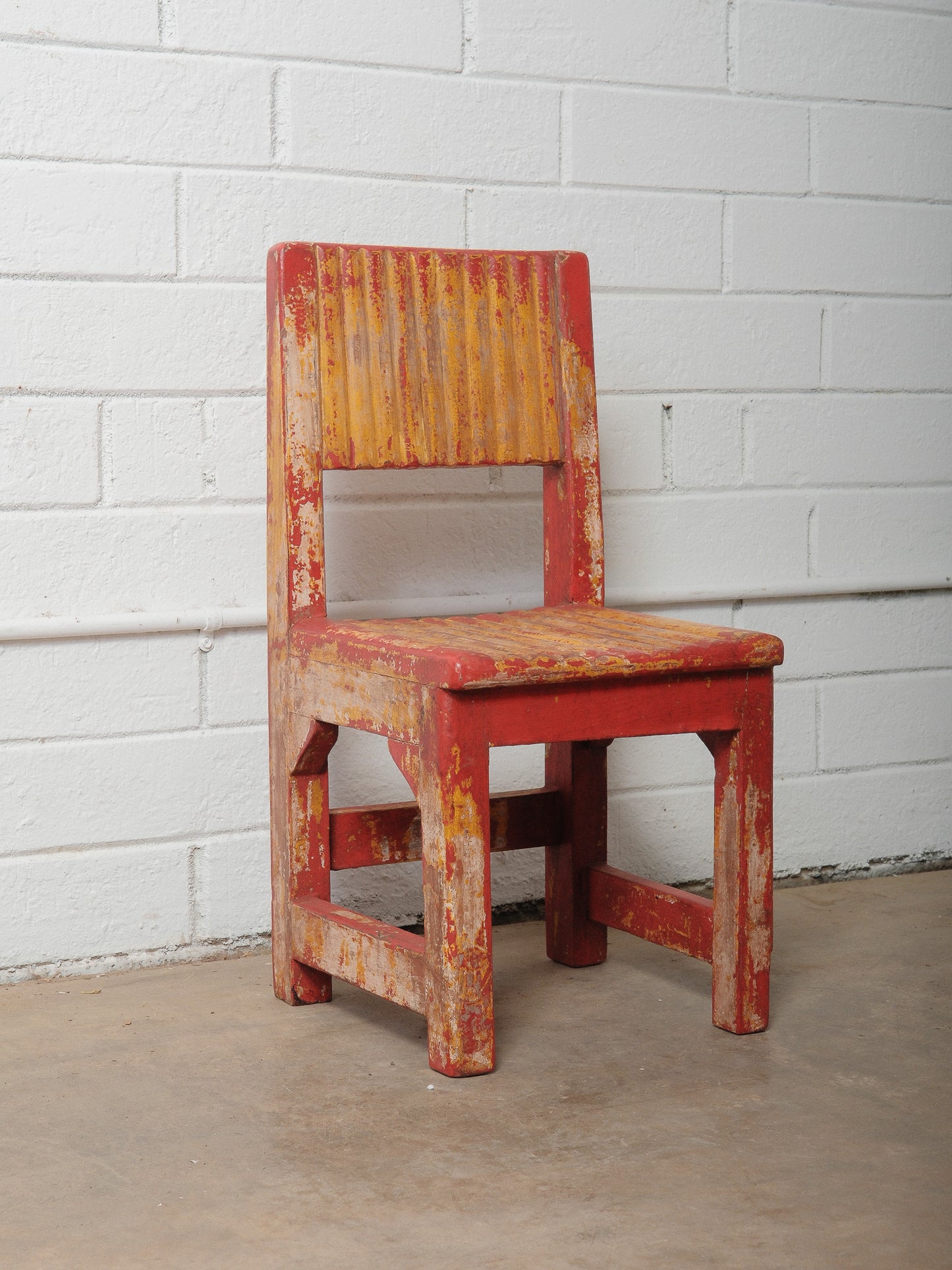 Rustic Yellow and Red Painted Wooden Baby Chair