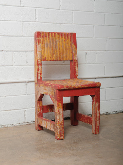 Rustic Yellow and Red Painted Wooden Baby Chair