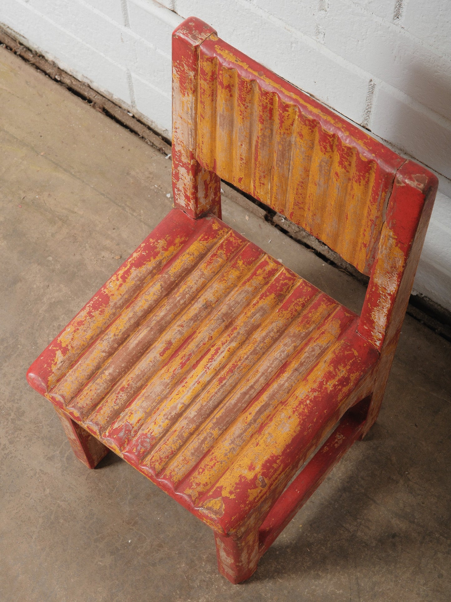 Rustic Yellow and Red Painted Wooden Baby Chair