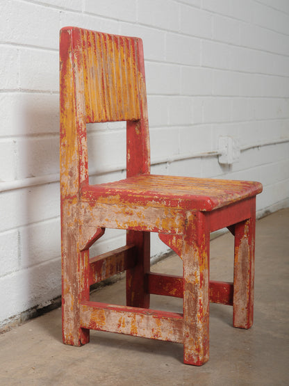 Rustic Yellow and Red Painted Wooden Baby Chair