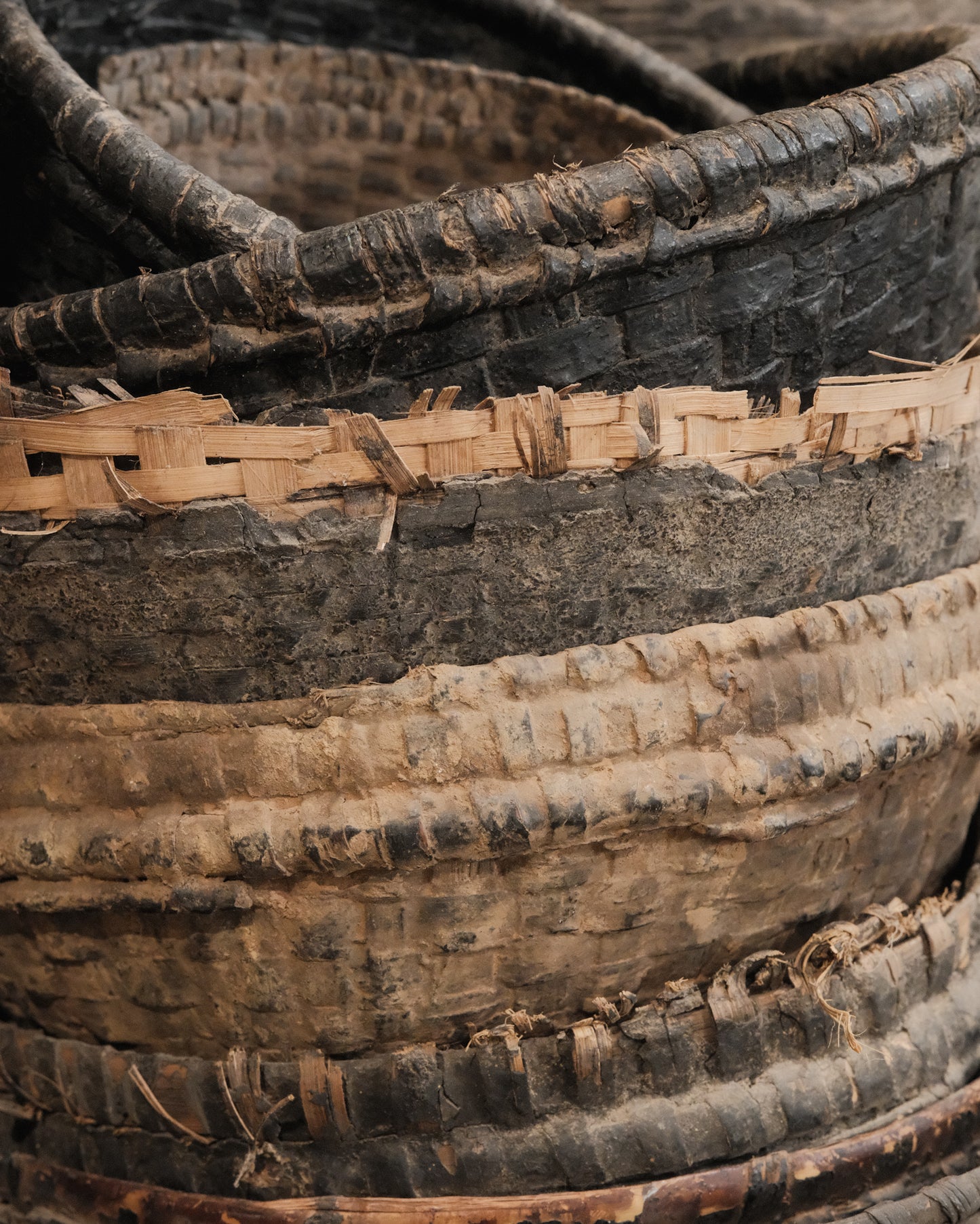 Vintage Indian Woven Mud Basket
