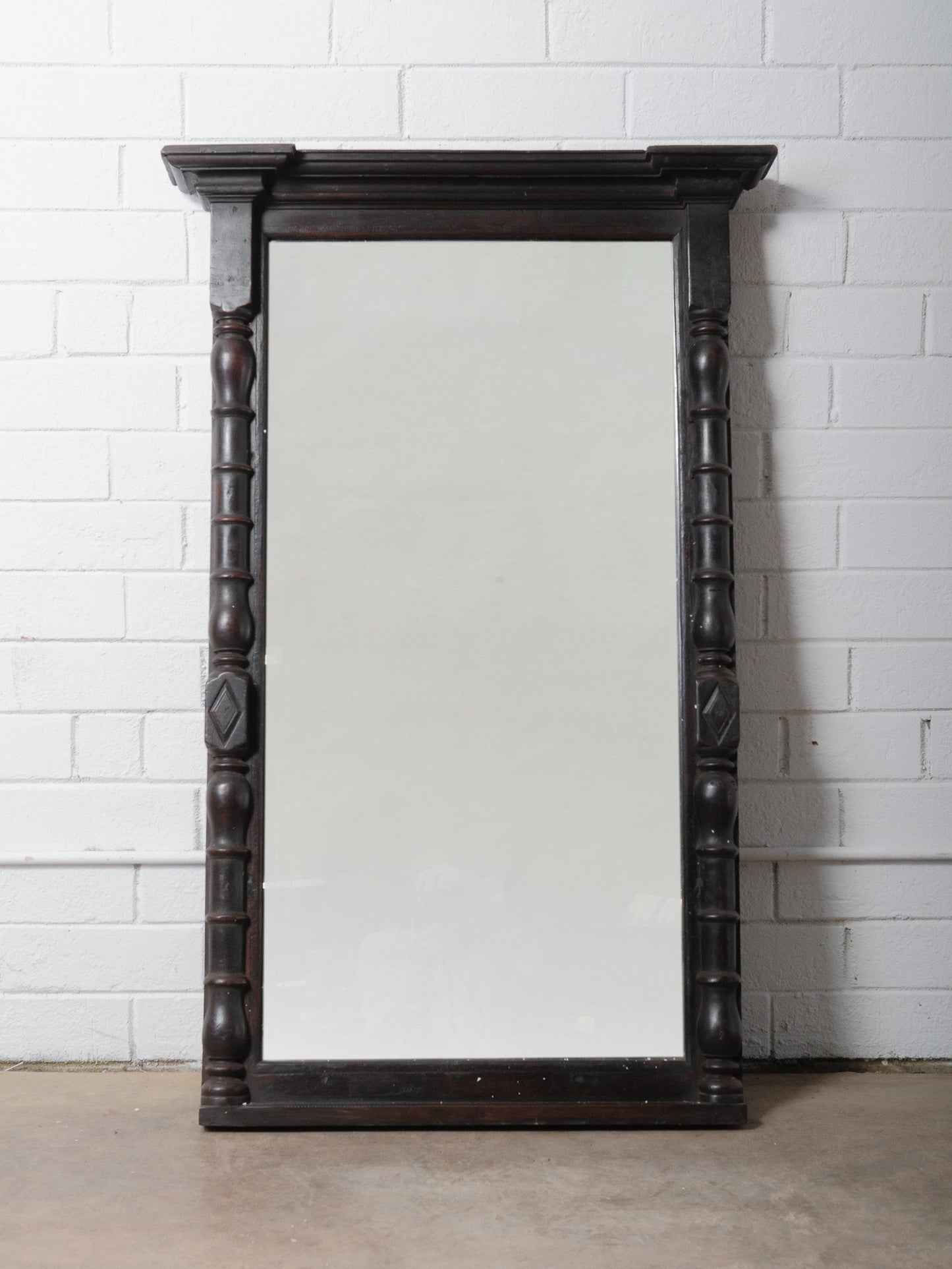 Dark Wood Mirror Frame with Turned Columns