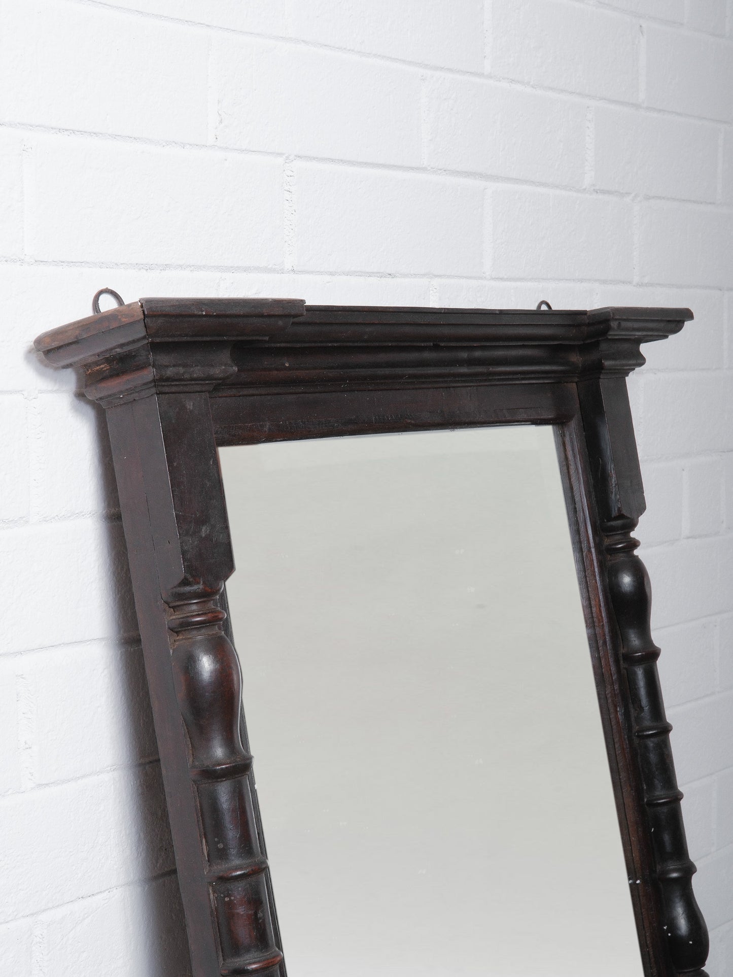 Dark Wood Mirror Frame with Turned Columns