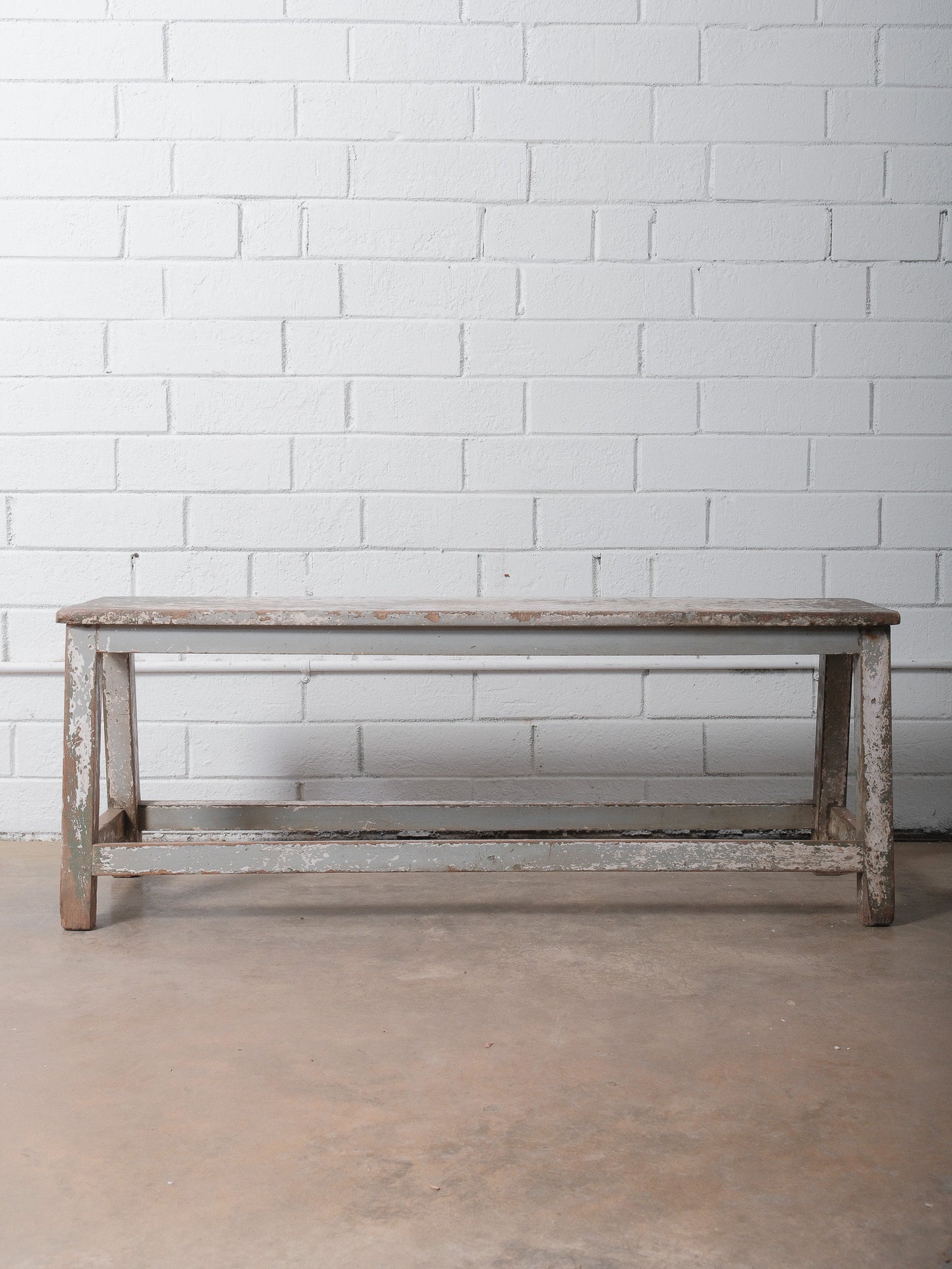 Rustic Grey Distressed Painted Wooden Bench