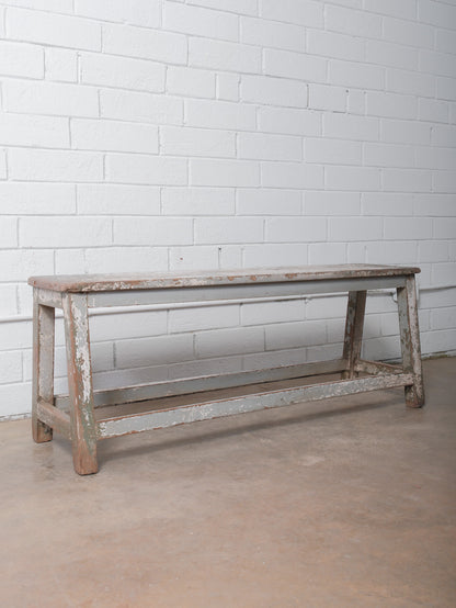 Rustic Grey Distressed Painted Wooden Bench