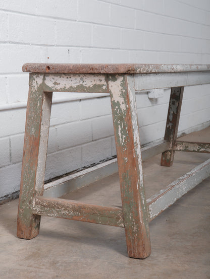 Rustic Grey Distressed Painted Wooden Bench