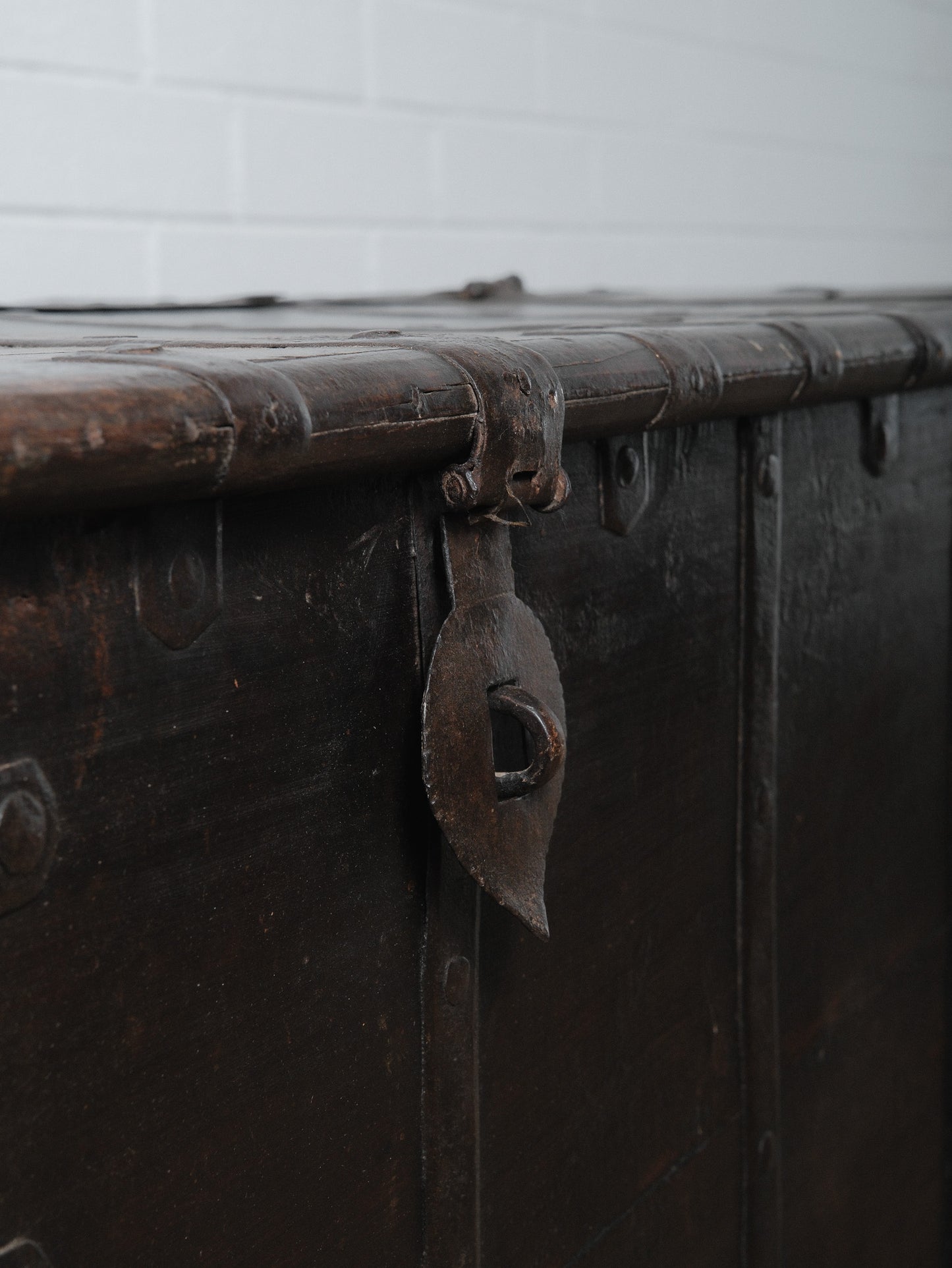 Rustic Iron-Bound Wooden Storage Chest on Turned Feet