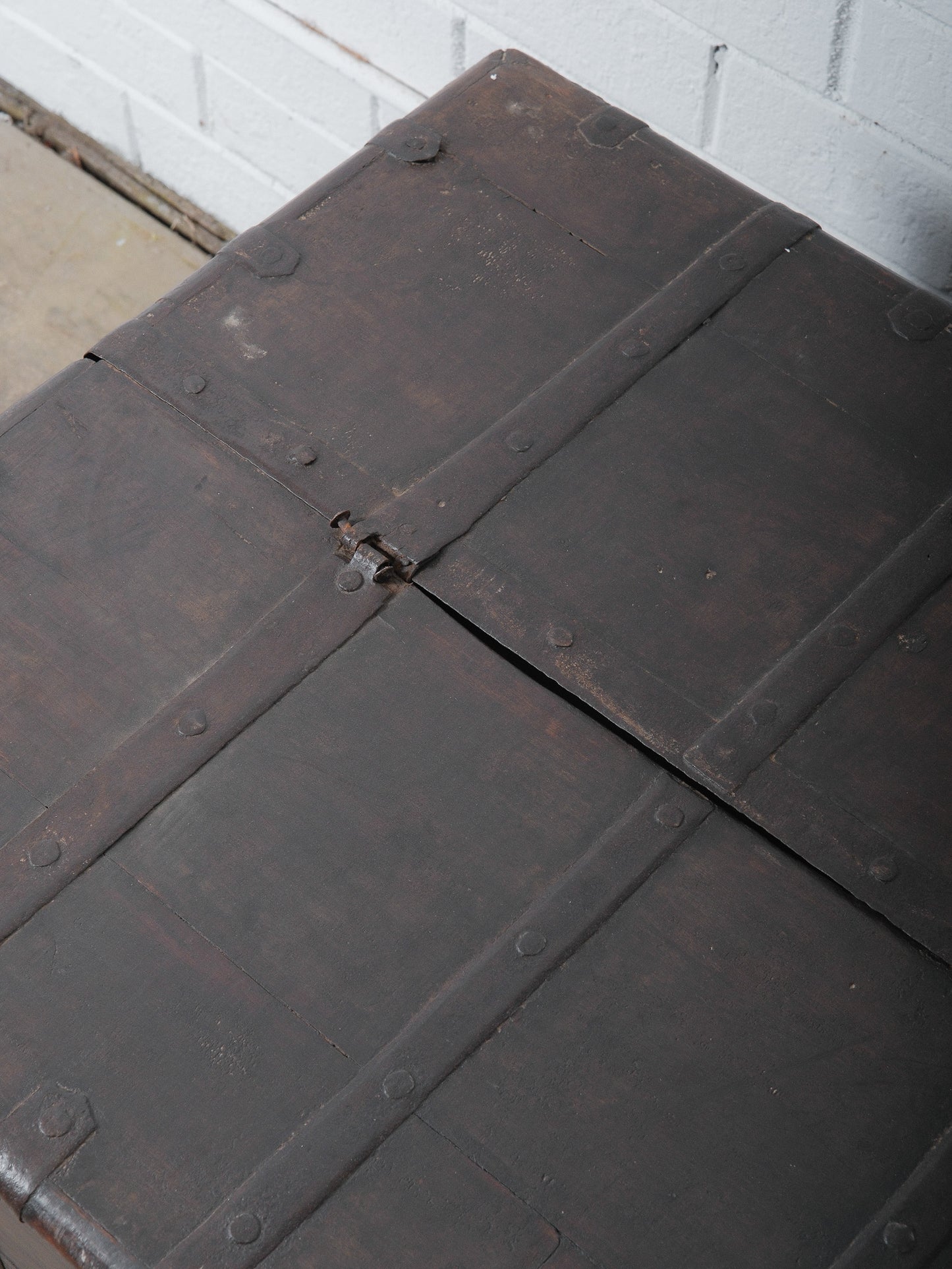 Rustic Iron-Bound Wooden Storage Chest on Turned Feet