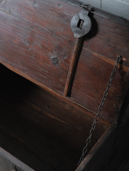 Rustic Iron-Bound Wooden Storage Chest on Turned Feet