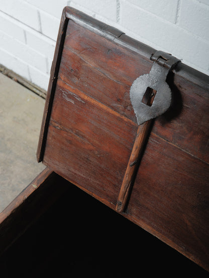 Rustic Iron-Bound Wooden Storage Chest on Turned Feet