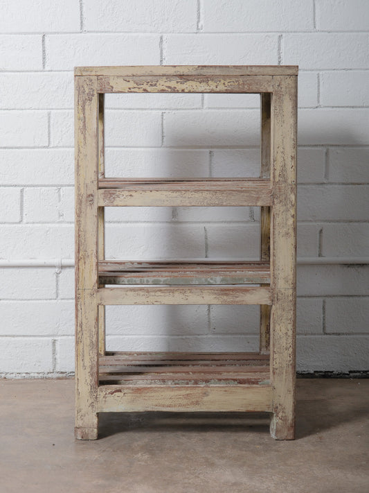 Rustic Wooden Farmhouse Storage Shelf With Distressed Paint