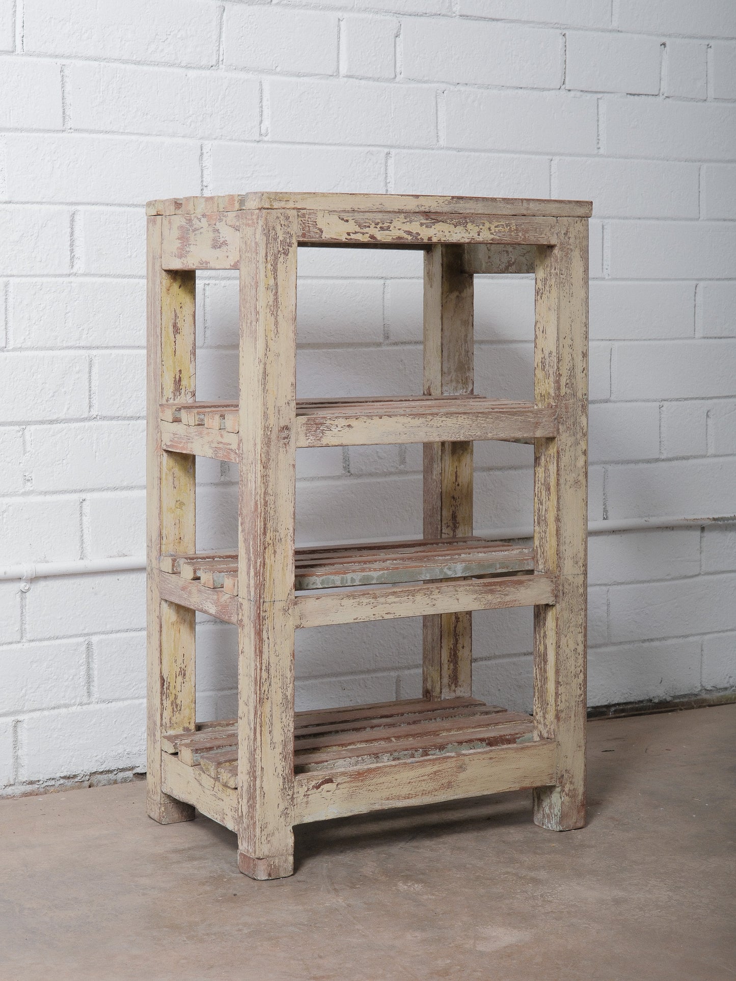 Rustic Wooden Farmhouse Storage Shelf With Distressed Paint