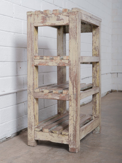 Rustic Wooden Farmhouse Storage Shelf With Distressed Paint