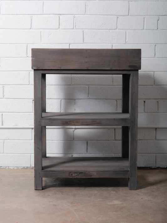 Rustic Gray Finish Wooden Tray Three-Tier Display Shelf